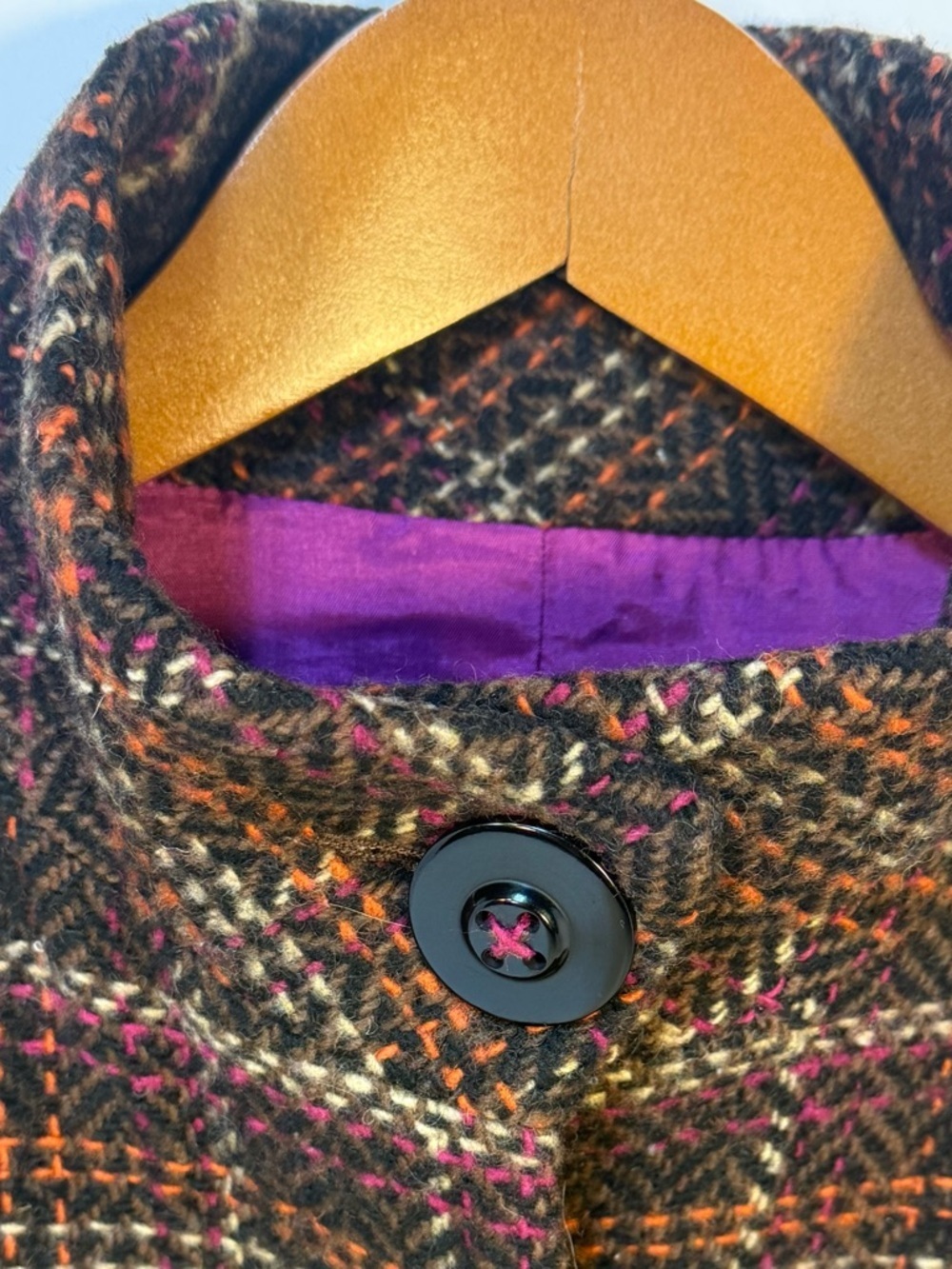 CAbi Tweed Belted Jacket Plaid Wool Blend Statement Collar Structured XS - Picture 2 of 6